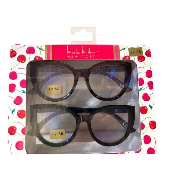 Nicole Miller Reading Glasses Blue Light 2 Pair +2.50 Black Tortoise - Picture 4 of 15